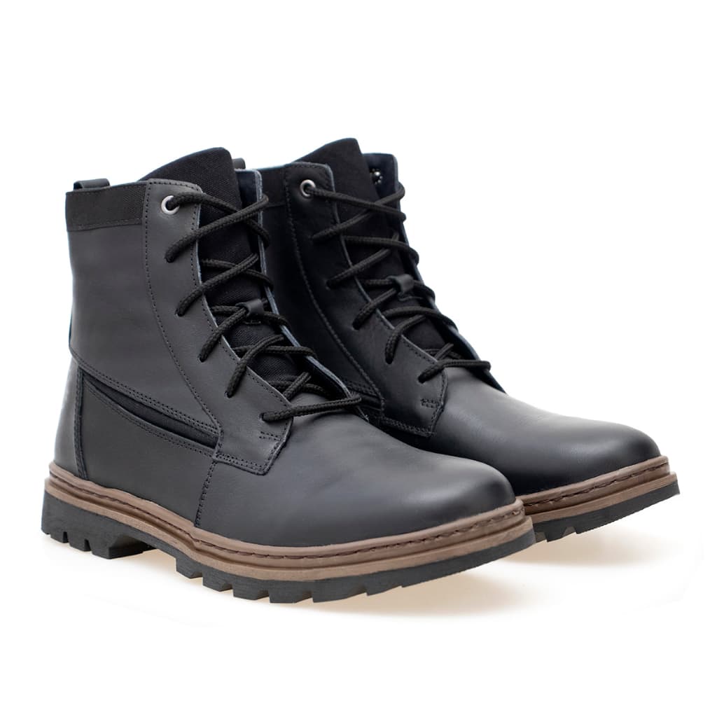 Coturno Masculino Bota Couro Legitimo Solado Costurado Preto Original