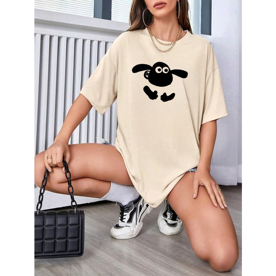 Camiseta Shaun Carneiro Fofo Inteligente Oversized Manga Curta Cute Básica Casual