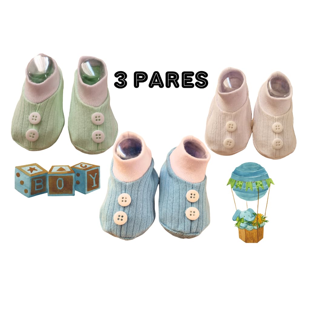 Kit 3 Pares de Sapatinhos Pantufa Bebê Recém Nascido Maternidade Suedine Canelada 100% Algodão