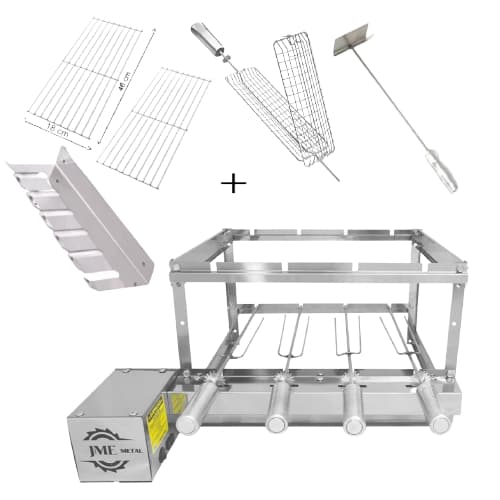 Churrasqueira Grill Giratória Inox 4 Espetos Mais Acessórios J4