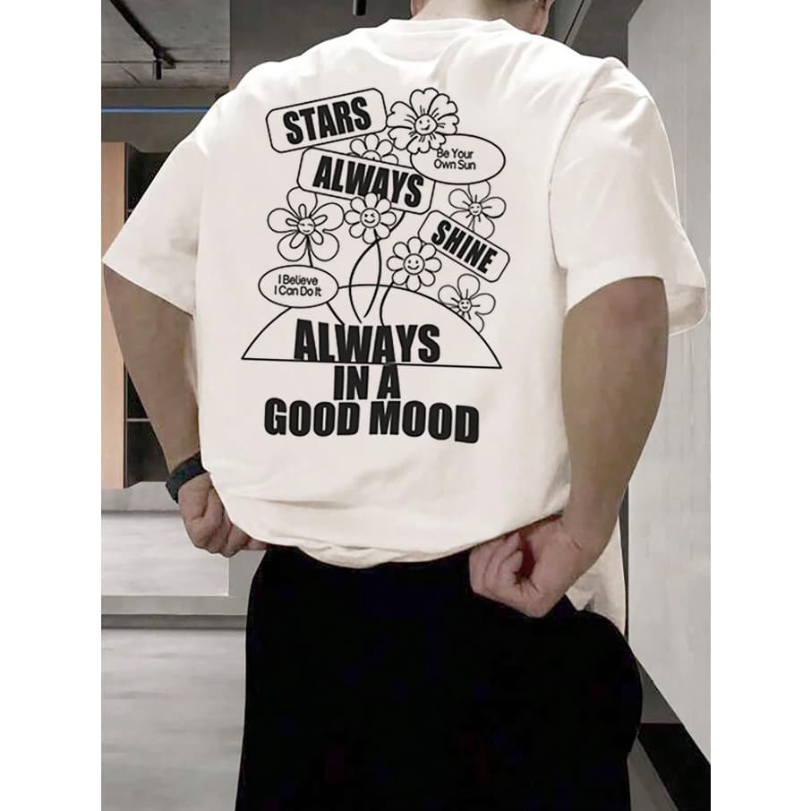 Camiseta Stars Always Shine Flores Estrelas Motivação Oversized Manga Curta Long Line