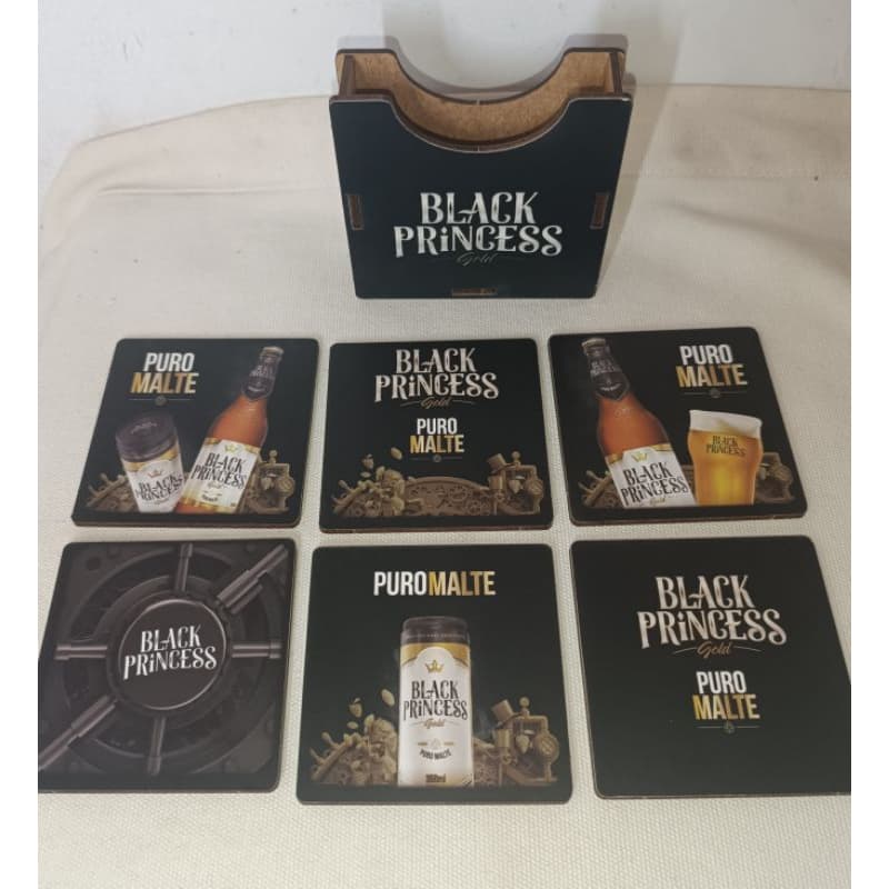 Porta Copos em MDF Black Princess Estojo com 06 unidades