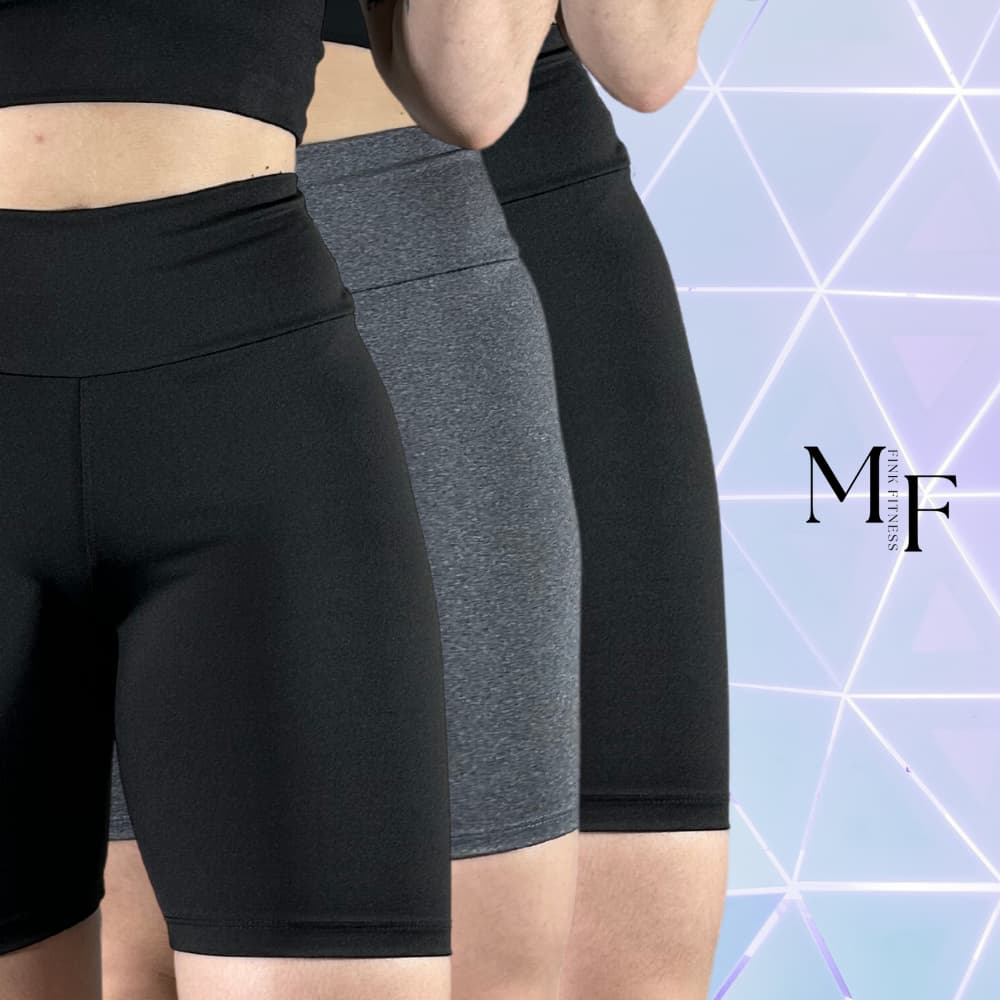 Kit C/ 3 Bermuda Ciclista Suplex Liso Shorts Academia