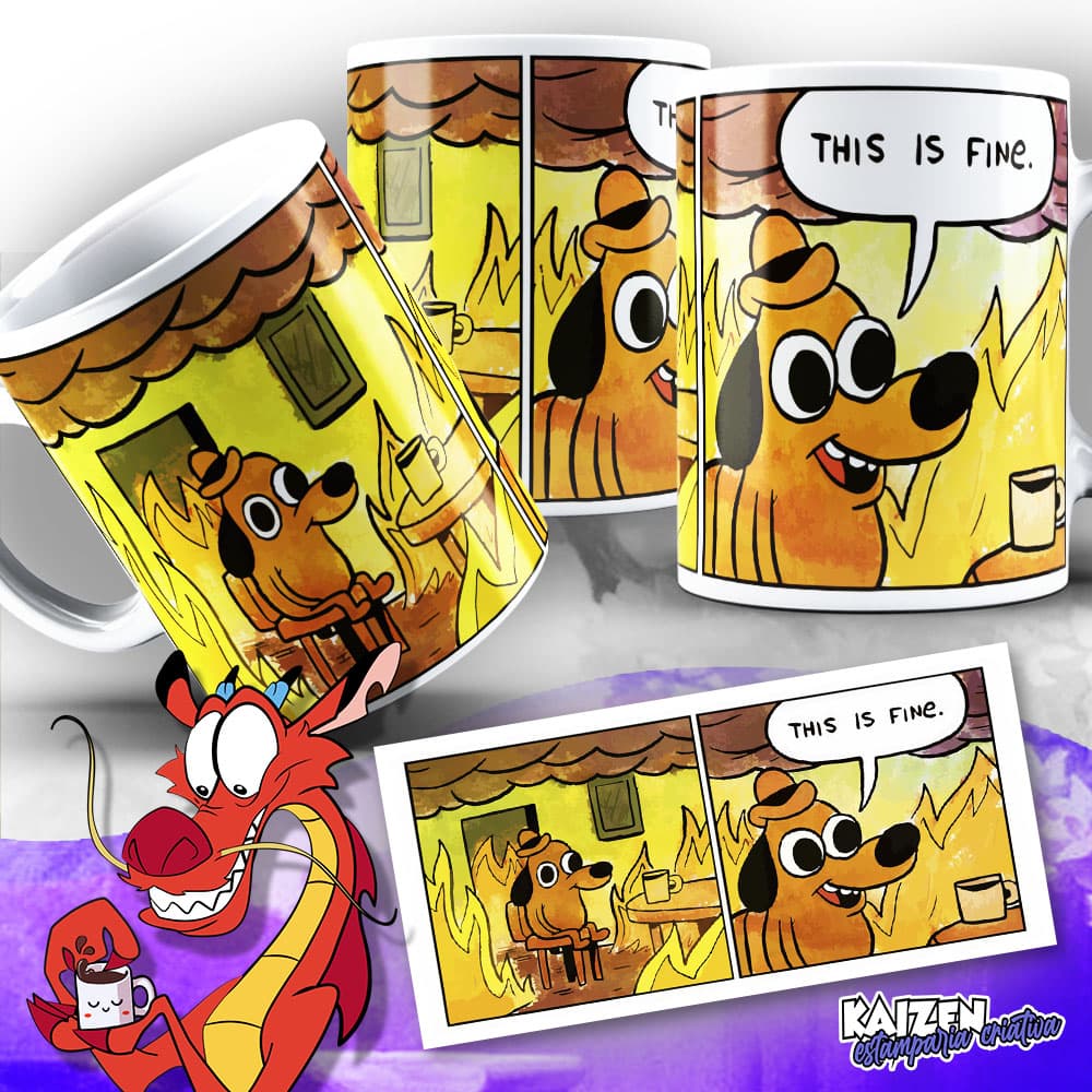 Caneca Meme - This is Fine - Dog - Cerâmica