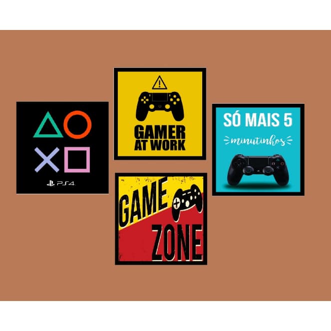 kit com 4 Placas decorativas vídeo game jogos gamer em mdf Ls