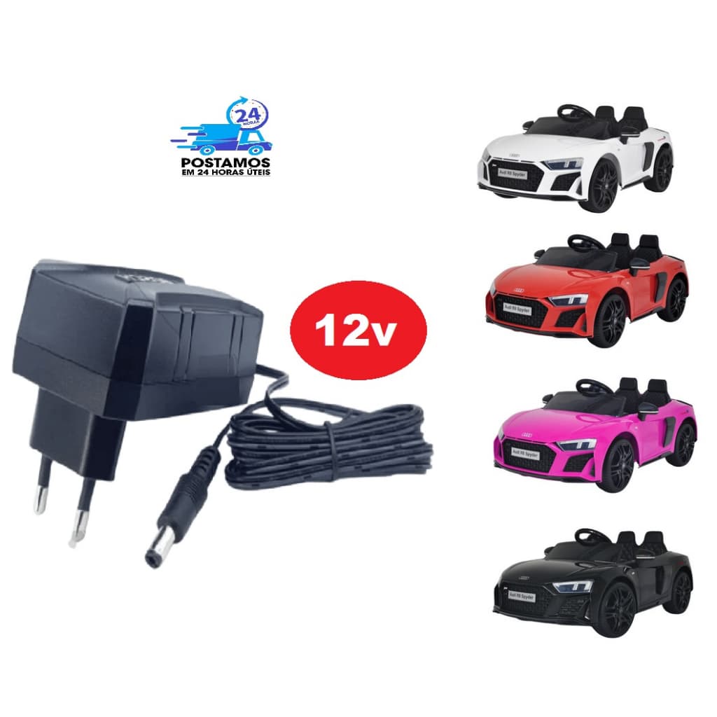 CARREGADOR 12V DA BATERIA - MINI CARRO ELÉTRICO AUDI R8 SPYDER INFANTIL