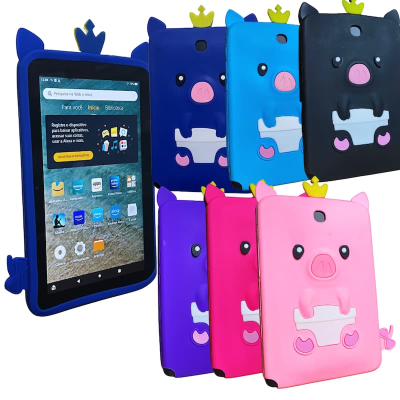 Capa Emborrachada Adaptável p/ Tablet Amazon Fire HD 8 N5110 da Samsung 8 polegadas  + Caneta Touch