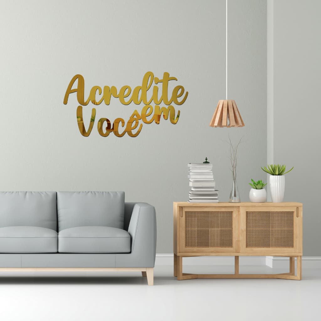 Espelho Decorativo Frase "Acredite Em Você" Acrílico Rose Gold / Dourado