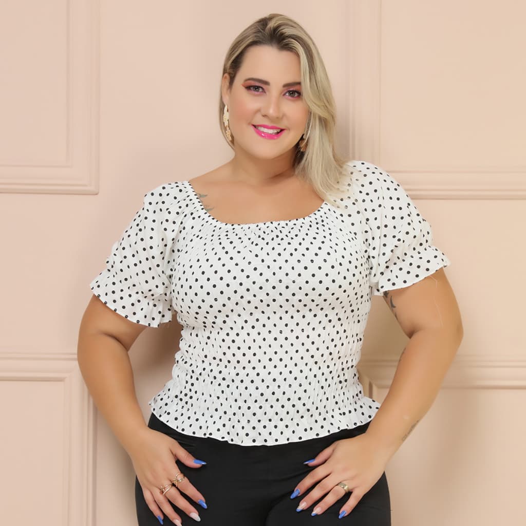 Blusa Plus Siz Elastex Ciganinha Bolinhas/ COD:B28