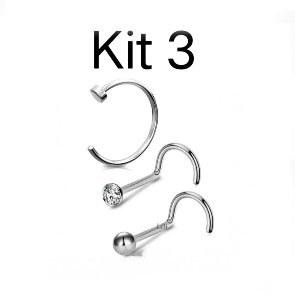 Kit 3 piercing de Nariz Aço cirúrgico