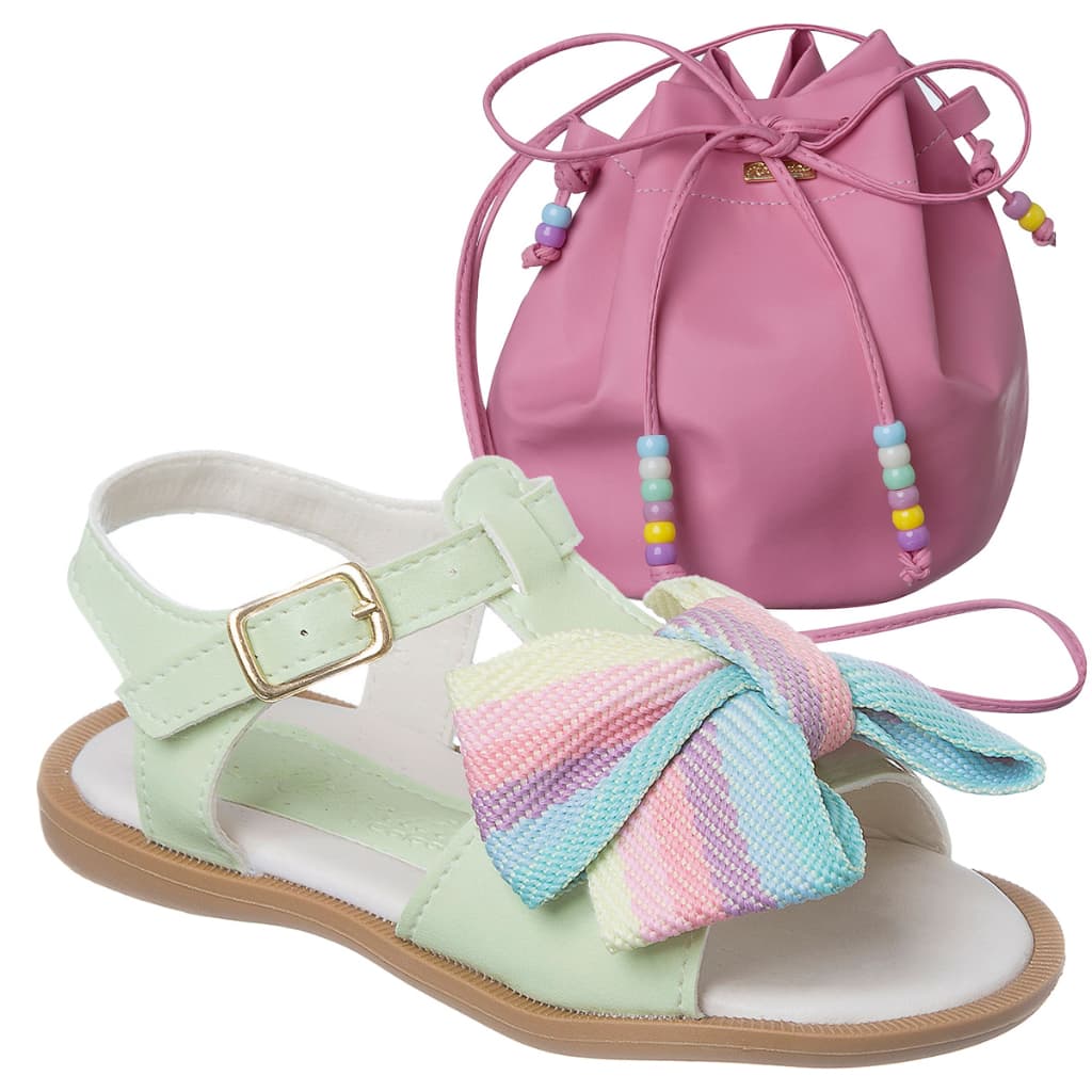 Kit Sandalia Feminina Sandalinha Infantil Com Bolsa Saco Linda Menina Confortavel Promoção