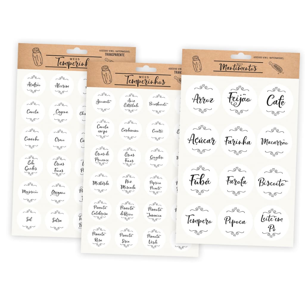 Kit 60 Etiquetas Transparentes laváveis para Temperos potes de mantimentos