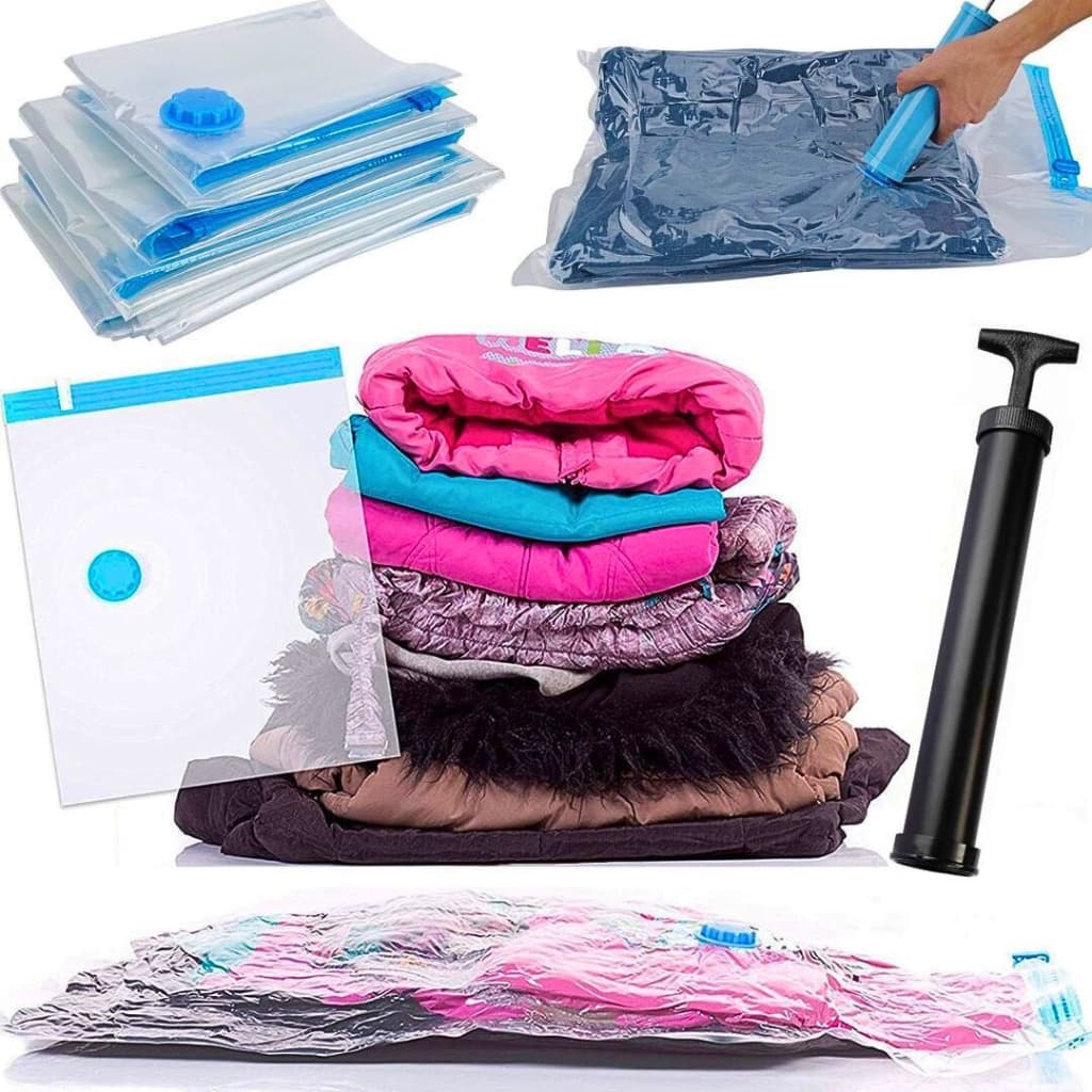 Kit 3 Sacos Organizador Embalagem À Vacuo 50x60 + Bomba Guarda Roupa Viagem Mala Roupeiro