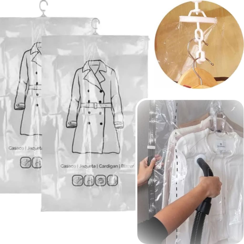 Kit 2 Cabide Saco à Vácuo Organizador Roupa Terno Casaco Vestido Embalagem Roupeiro Guarda Roupas