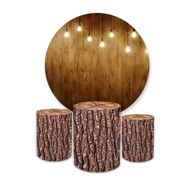Kit Decorativo Painel Redondo C/ Elástico + Trio Capa Cilindro Veste Fácil Tronco Luz