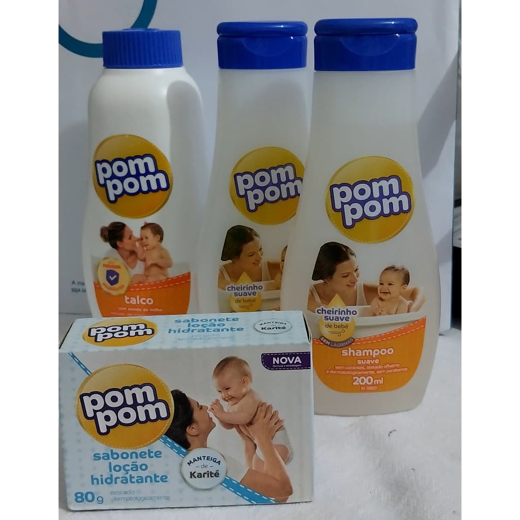 Kit Pom pom Suave Shampoo+Condicionador 200 ml+Talco 200gr+Sabonete Hid. 80gr