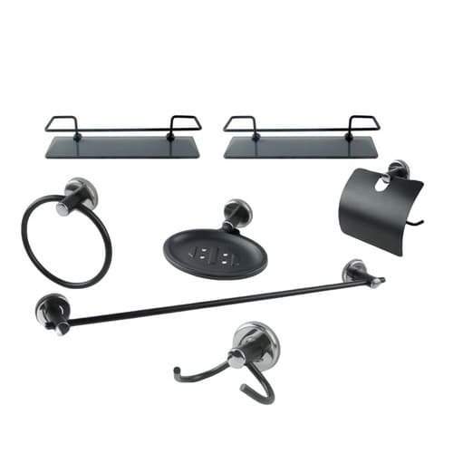 Kit Acessórios Para Banheiro 7 Peças Aço inox Preto fosco - jogo de banheiro