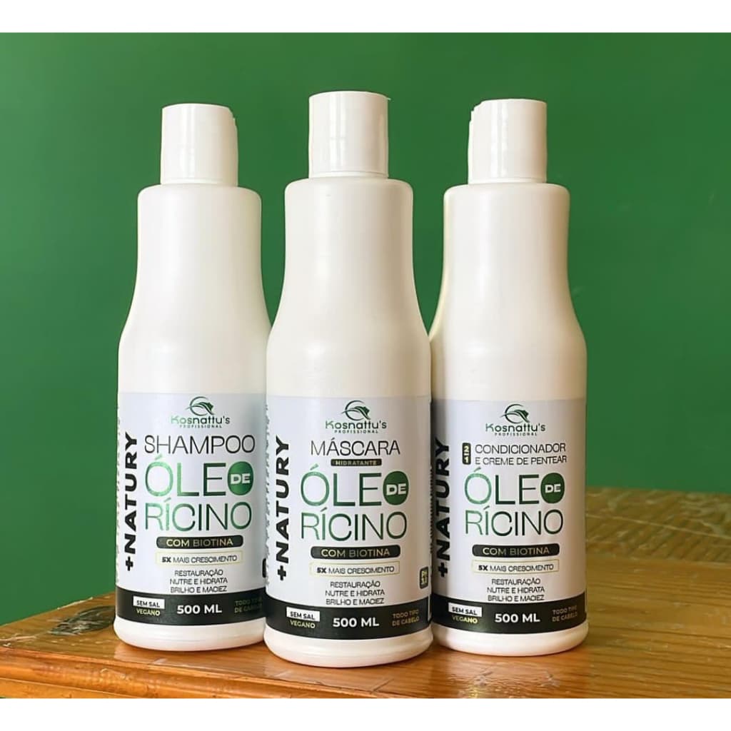 Kit óleo de Rícino com biotina 5x mais crescimento, restauração nutrição hidratação e maciez kosnattus