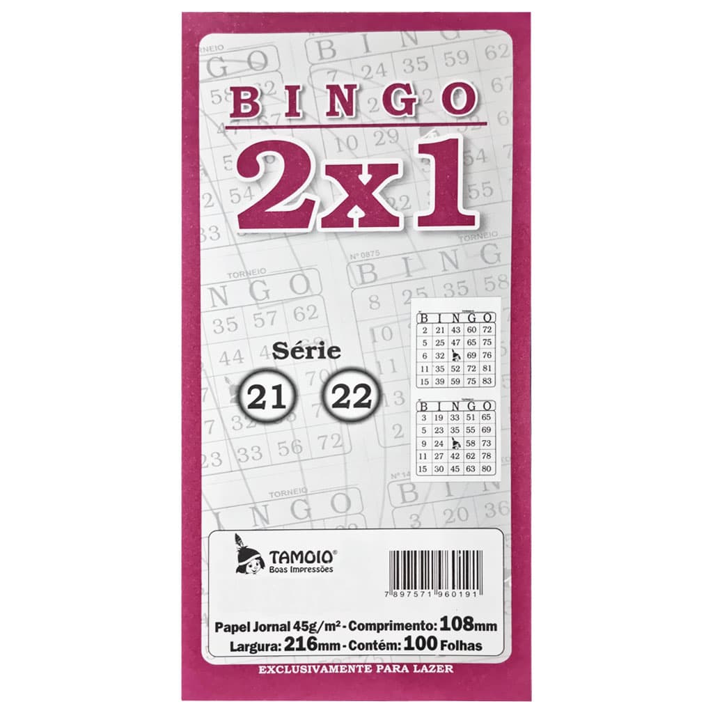 Kit Cartela Bingo 2x1 Tamoio 12 Blocos com 100 Folhas
