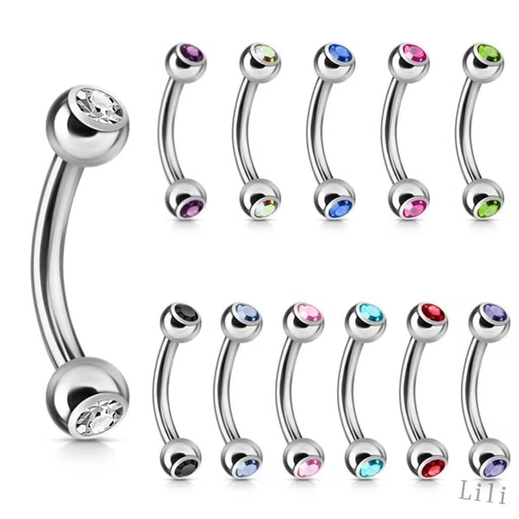 kit 12 Piercing Micro bell Curvo PRATA em Aço Cirúrgico bolinha strass
