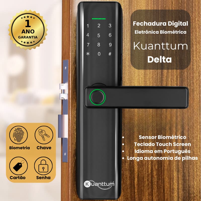 Fechadura Eletronica Digital Biometrica Senha Touch Cartão Tag Kuanttum Delta