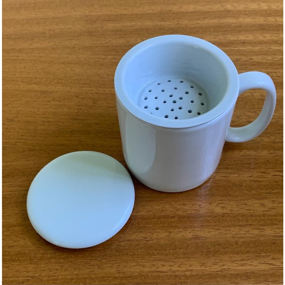 Caneca Com Infusor e Tampa Para Chá 280ml Porcelana Branca