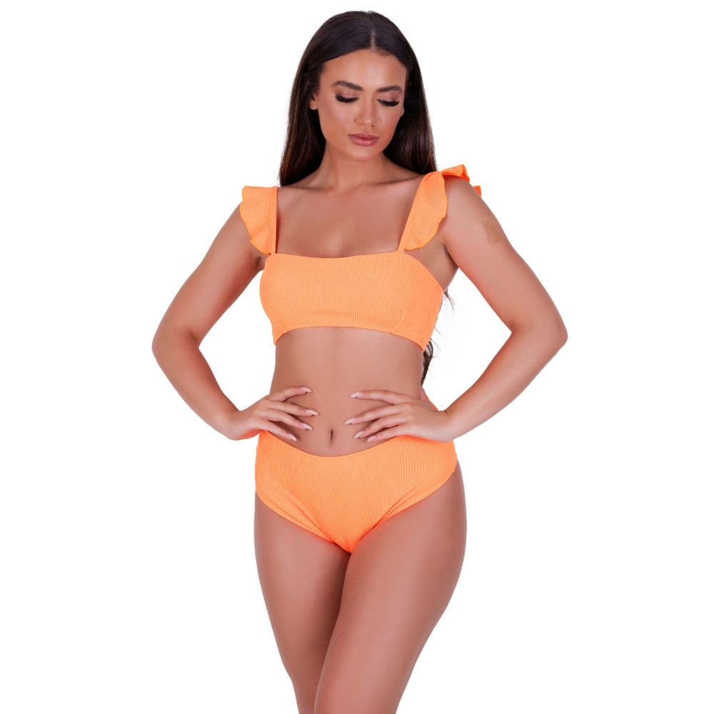 Biquini Cropped e Calcinha Alta Tendência Alça Babado Verão Daiana