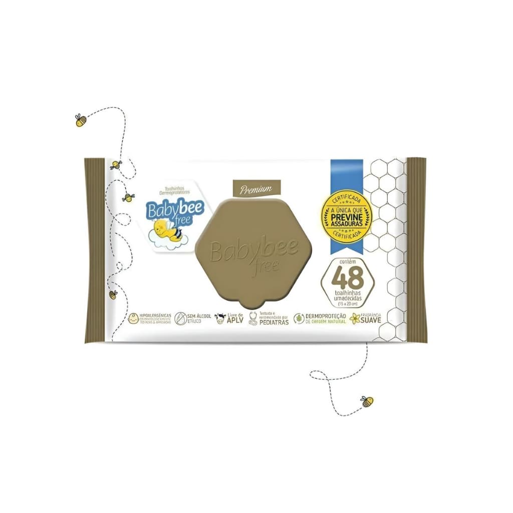 Lenço Toalha Umedecida Premium Infantil Bebê Previne Assaduras Dermoprotetora Com 48 unidades - Baby Bee Free