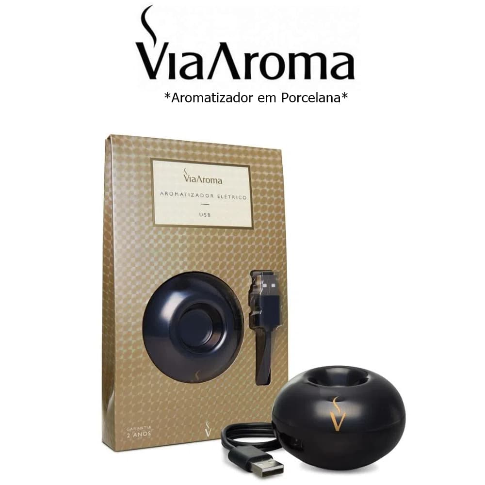 Aromatizador Difusor USB BLACK em Porcelana Via Aroma - cabo 65cm