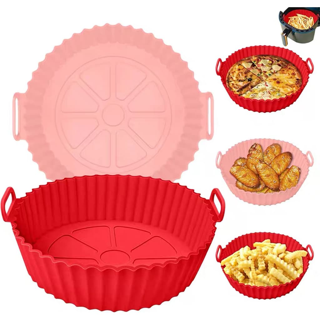 KIT Forma De Silicone Para Air Fryer Forno Microondas Fritadeira Assadeira Reutilizável Antiaderente Flexível