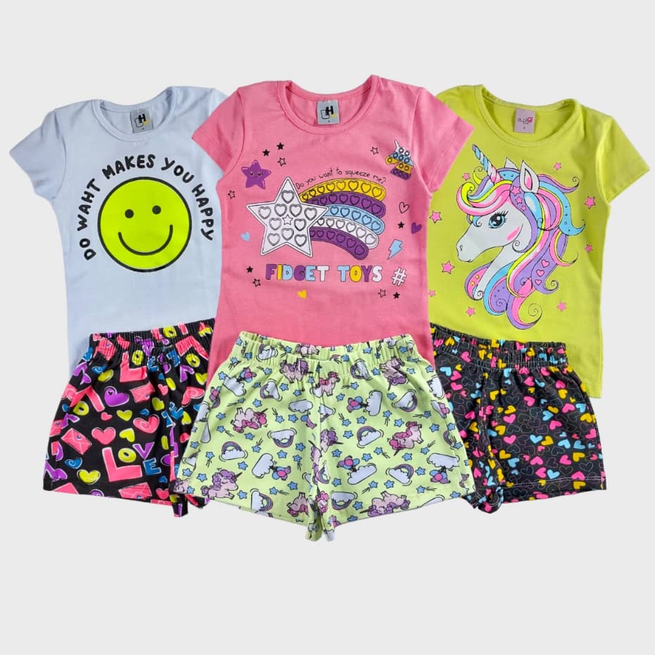 Kit 6 Peças Infantil Menina Conjuntos de Verão Estampa e Cor Sortido
