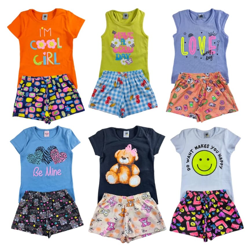 Kit 10 Peças Menina Infantil Conjunto De Verão Blusa E Shorts