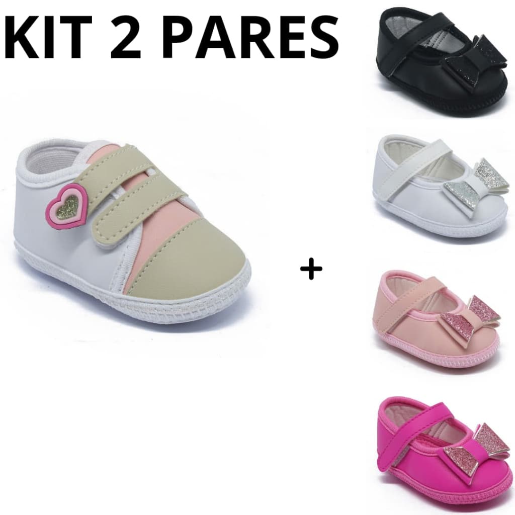 Kit 2 Sapatinho Bebê Menina Antialérgico Modelo De Glitter Tênis De Recém Nascido 13 Ao 18