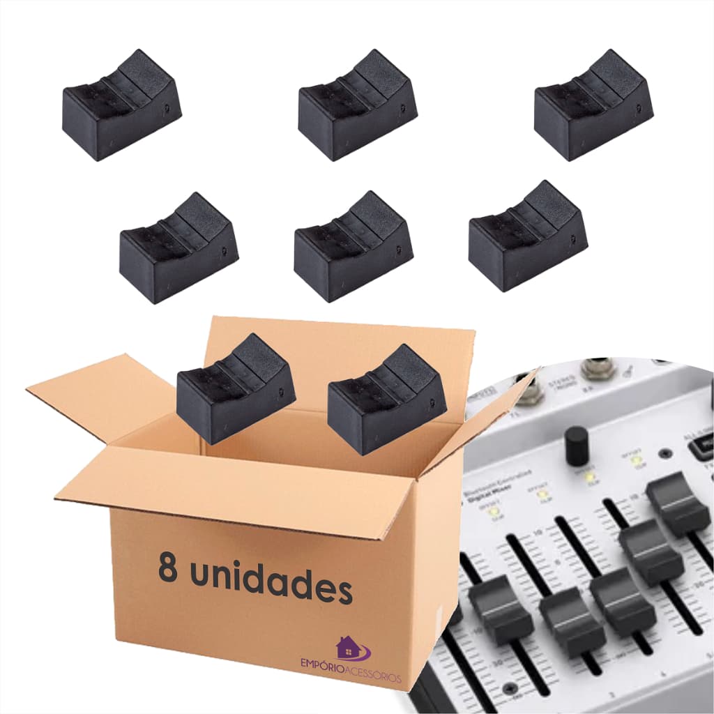 Kit 8 Knob Deslizante Pequeno Mesa Som Potenciometro Preto