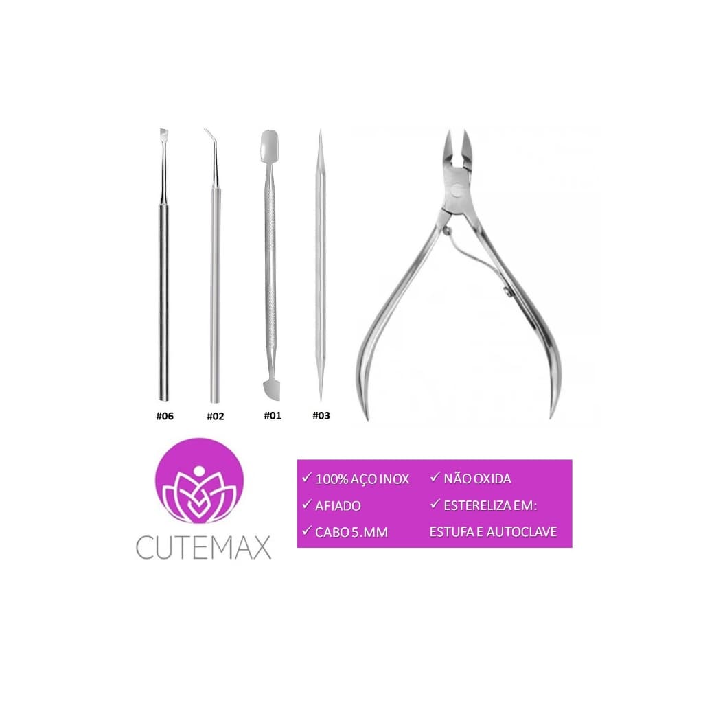 Kit Manicure Alicate Cutemax + Palito 2x1 Desencravador Espátula Raspador Podologia