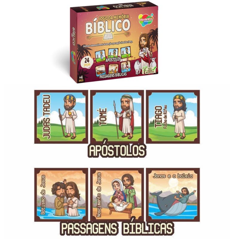 Jogo da Memória Bíblico 24 peças Passagens Bíblicas Apóstolos em MDF