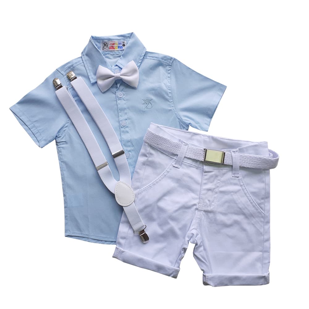 Conjunto Infantil De Batizado Verão Com Bermuda e Camisa Manga Curta