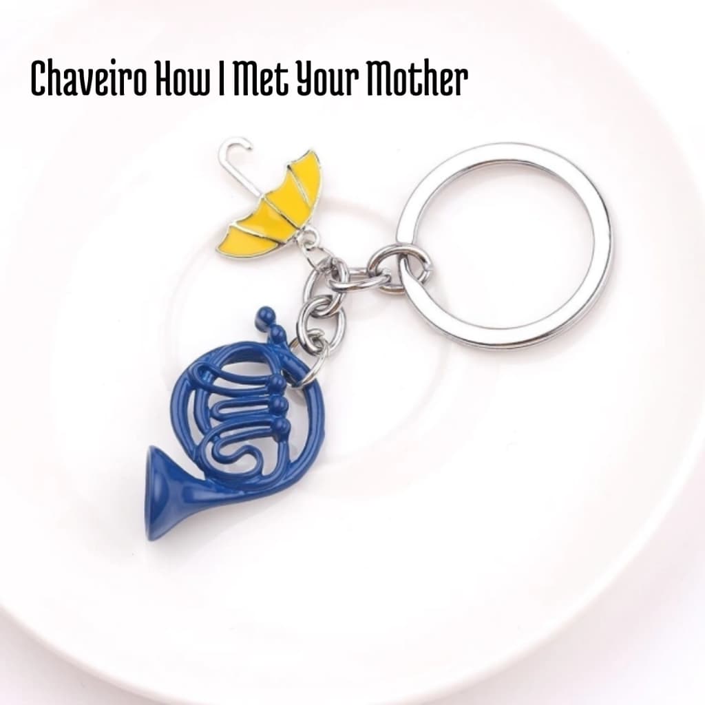 Chaveiro Personalizado How I Met Your Mother Inspirado Na Série Pingente Guarda Chuva Amarelo Tromba Azul Argola De Metal Presente Elegante Decorativo