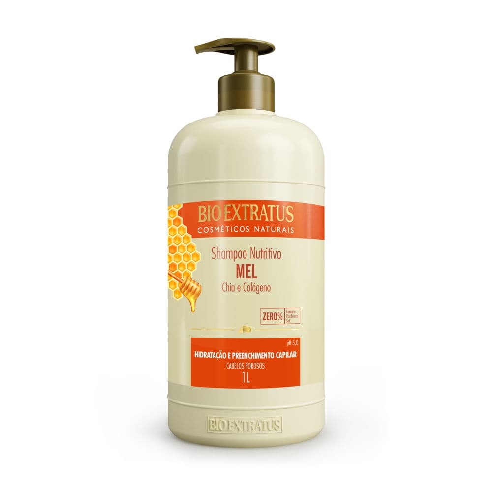 Shampoo 1 Litro Mel,Chia E Colágeno Bio Extratus/Hidratação e Preenchimento Capilar