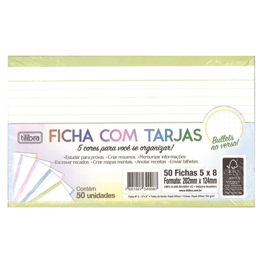 Bloco Ficha com Tarjas 50 Fichas 5x8 - Tilibra