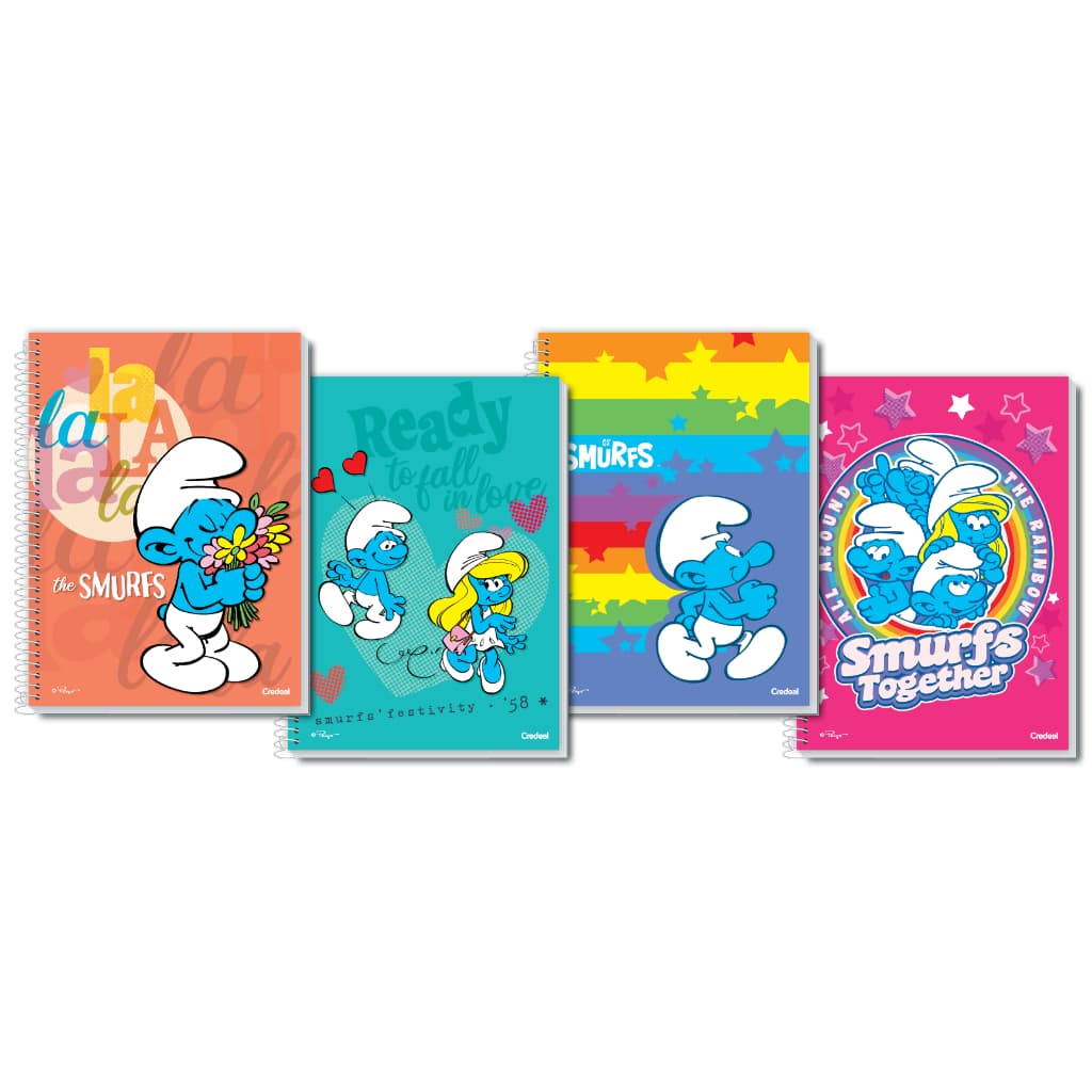 Caderno Universitário Smurfs 1 Matéria Espiral Capa Dura 80 Folhas Credeal