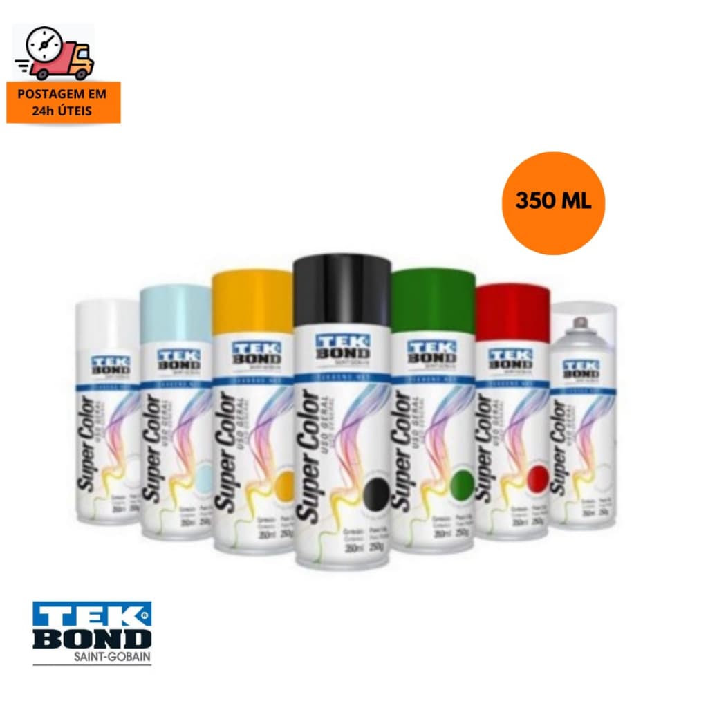Tinta Spray Tek bond Uso Geral 350ml - MUITO MAIS TINTA! - Metais Madeira Artesanato Gesso Rodas Secagem Rápida