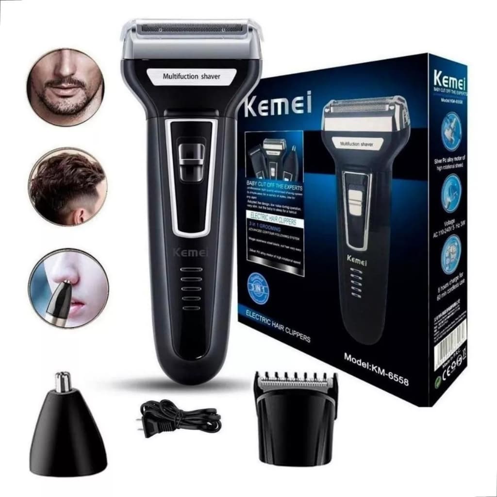 Máquina De Cortar Cabelo E Barbear Tira Pelo Nariz 3 EM1 Kemei 6558 Cor Preto 110v/220v