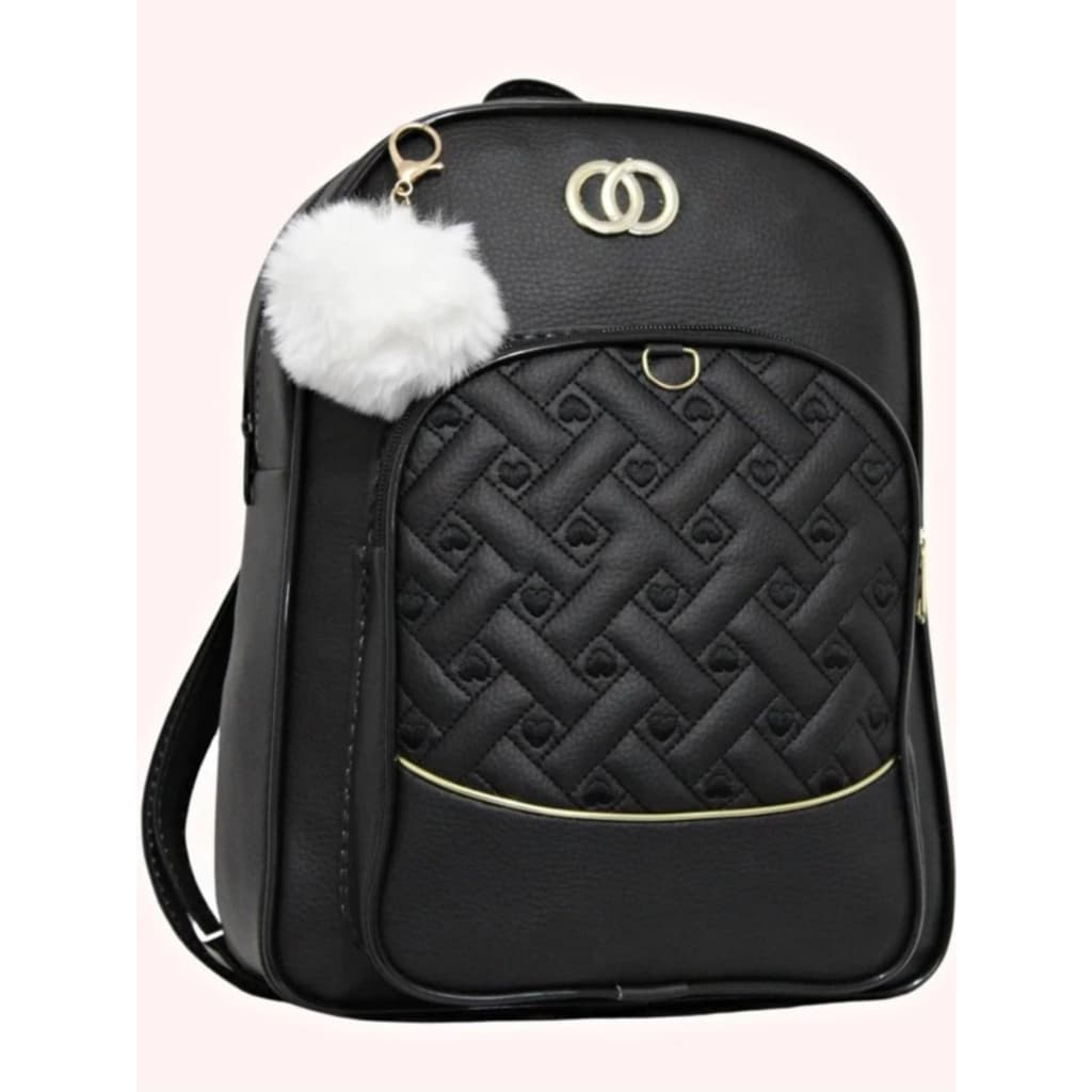 Mochila Feminina Bolsa Estilosa Estampa Design Exclusivo + Pompom.