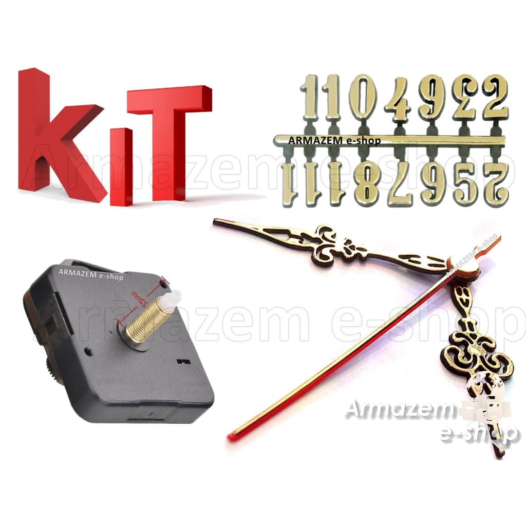 Kit 5 Maquinas D Relogio De Parede 22mm + Numeros Dourados
