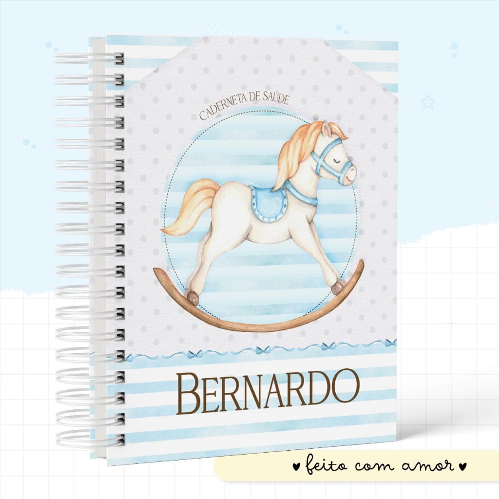 Caderneta de Vacina Cavalo Menino Personalizada C/ Nome - Capa dura