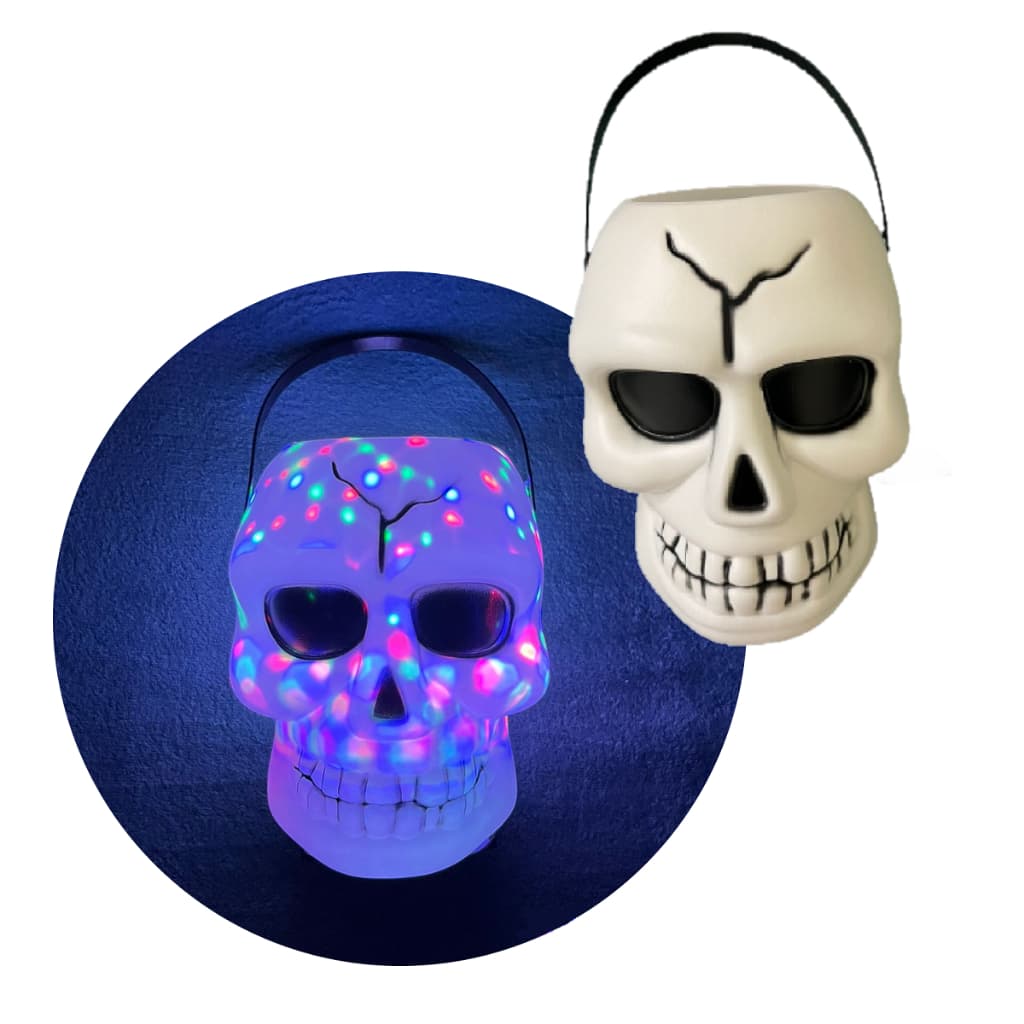 1 Caveira Cesto Balde Com Luz E Som Halloween