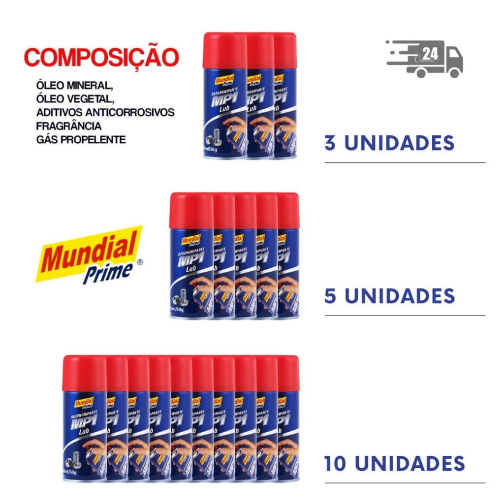 Desingripante Lub MP1 MUNDIAL PRIME Lubrificante Antiferrugem Spray 100ML