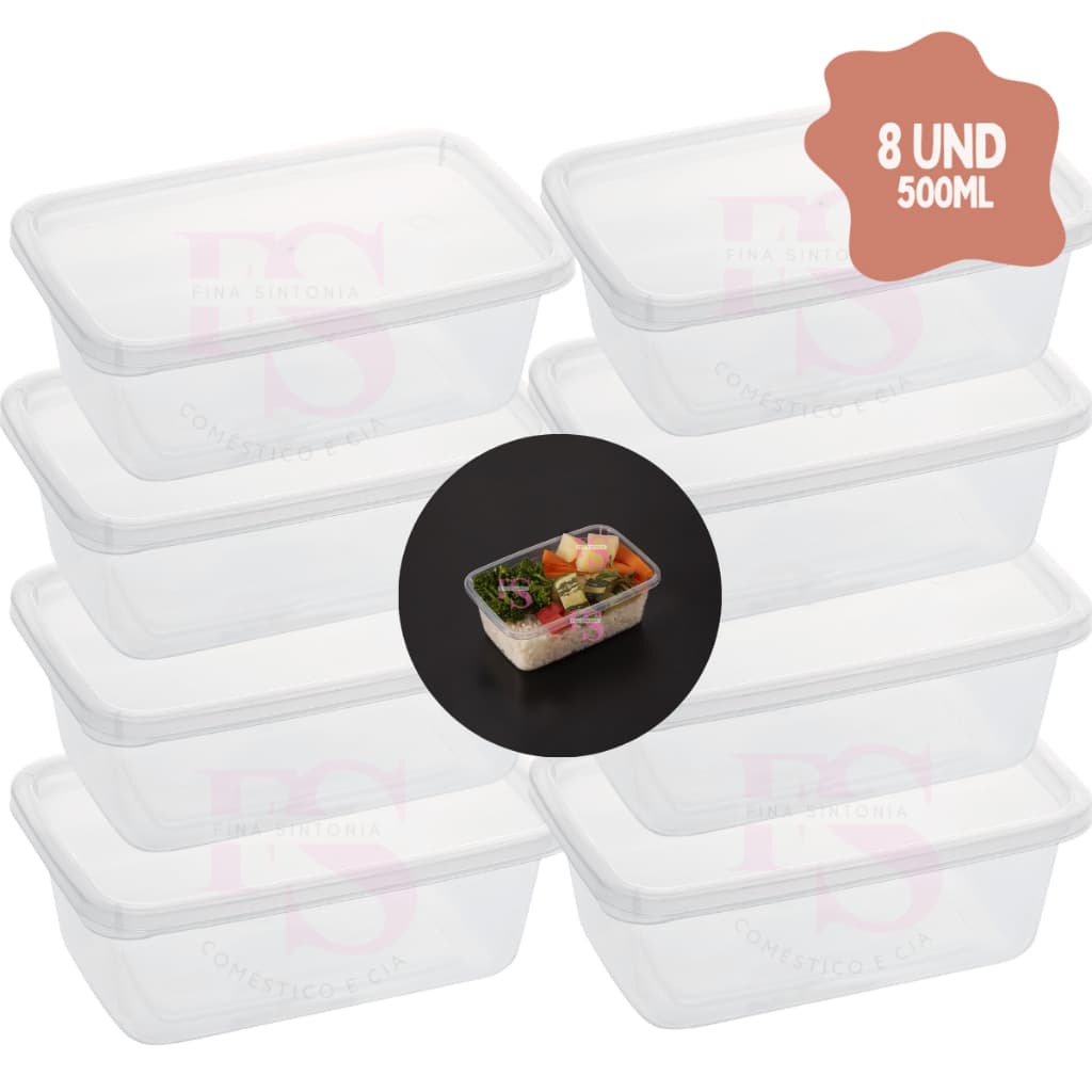 Kit 8 Potes de Plástico 500ml Alta Qualidade Transparentes BPA Free Organizador de Alimentos Marmita