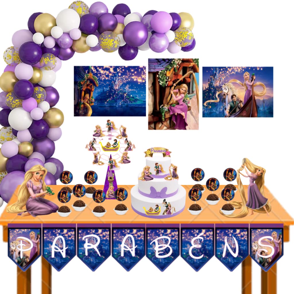Kit festa em casa enrolados decoração aniversário rapunzel princesa